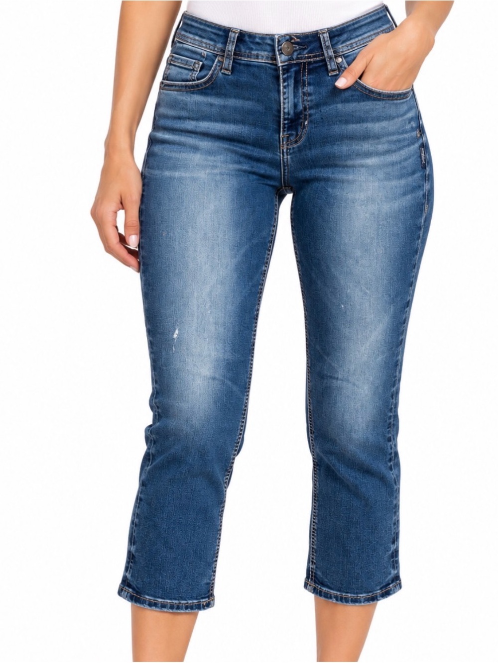 Silver jeans the SAM Capri Mid-Rise Blue Slim Straight Jeans SZ 26" waist SZ 4